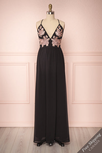 Ezreal Black Embroidered & Sequined Gown | Boutique 1861