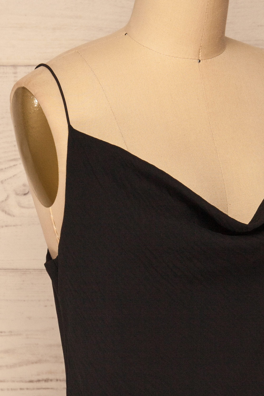 Faanes Black Short Slip Dress | La petite garçonne side close-up