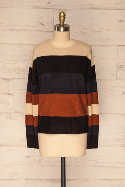 Faarland Black and Brown Striped Knit Sweater | La Petite Garçonne front view