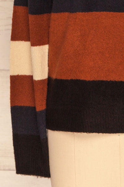Faarland Black and Brown Striped Knit Sweater | La Petite Garçonne bottom close-up