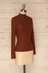 Faaset Clay Brown Ribbed Top with Stand Collar  | side view | La Petite Garçonne
