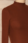 Faaset Clay Brown Ribbed Top with Stand Collar  | side close up | La Petite Garçonne