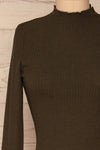 Faaset Moss Khaki Ribbed Top with Stand Collar | front close up | La Petite Garçonne