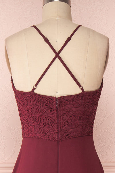 Fabia Burgundy | Lace & Chiffon Maxi Dress