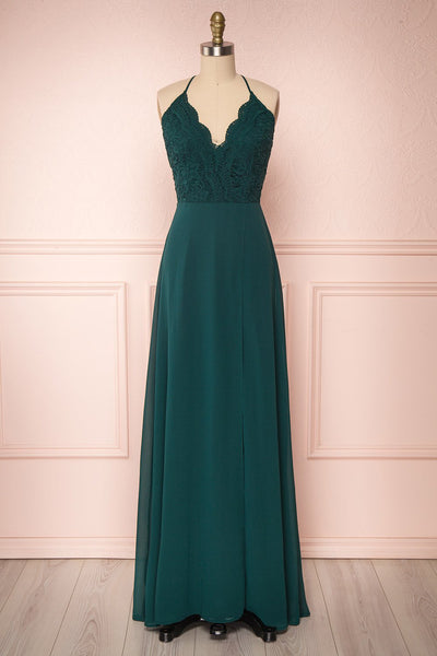 Eirlys Green Asymmetrical Satin Dress w/ Ruffles
