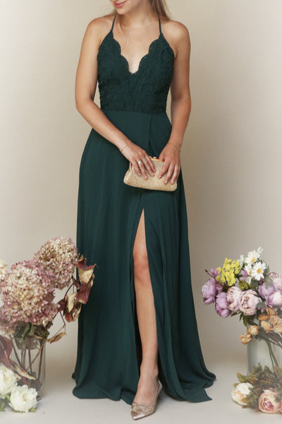Fabia Green Lace & Chiffon Bridesmaid Dress | Boudoir 1861 on model