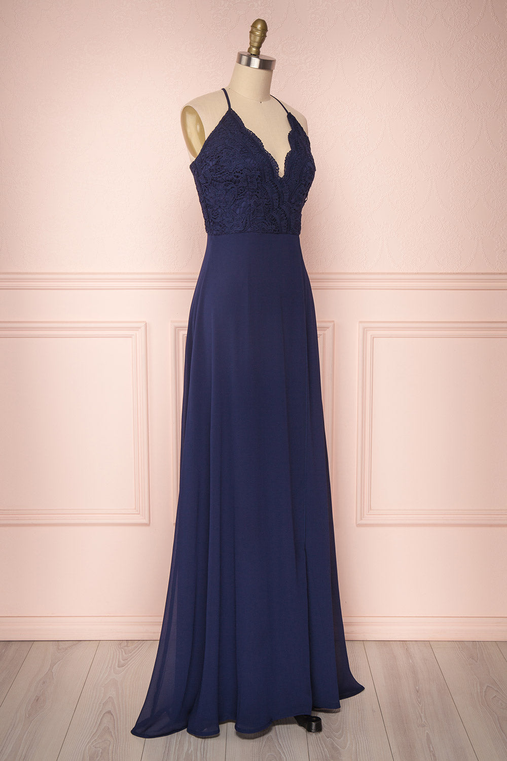 Fabia Navy Blue Lace & Chiffon Bridesmaid Dress | Boudoir 1861 side view