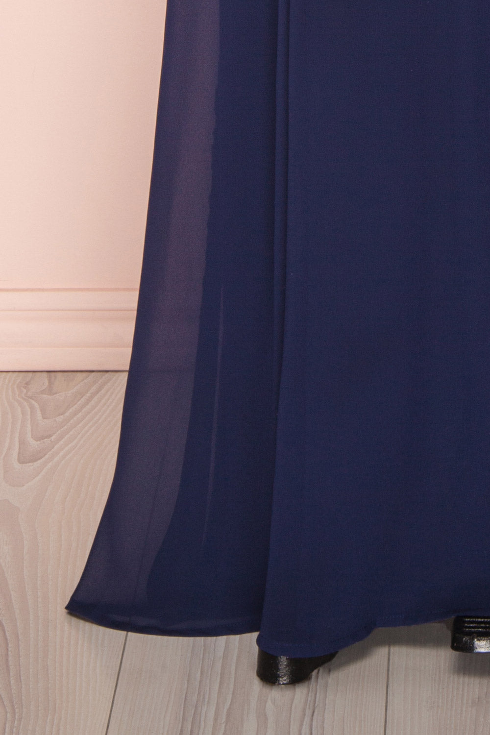 Fabia Navy Blue Lace & Chiffon Bridesmaid Dress | Boudoir 1861 bottom closeup