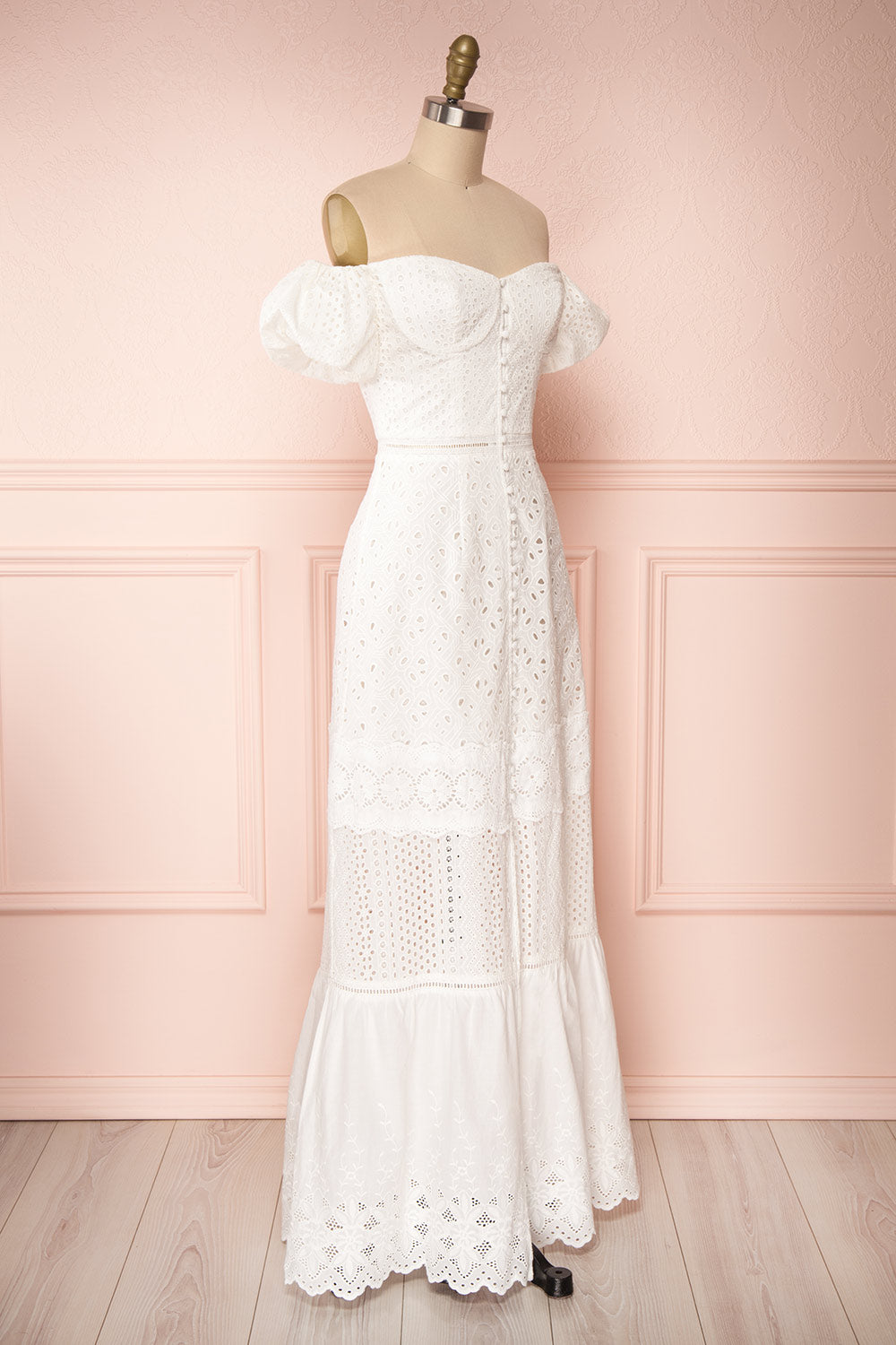 Fabienne Off-Shoulder Lace White Bridal Dress side view | Boudoir 1861