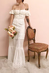 Fabienne Off-Shoulder Lace White Bridal Dress | Boudoir 1861 on model