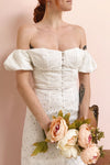 Fabienne Off-Shoulder Lace White Bridal Dress | Boudoir 1861 model close up
