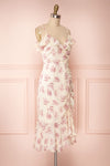 Fabiola Cream & Lilac Midi Dress w/ Frills | Boutique 1861 side view