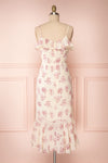 Fabiola Cream & Lilac Midi Dress w/ Frills | Boutique 1861 back view