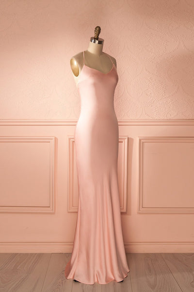 Fabrizzia - Pink solid fitted sleeveless maxi dress