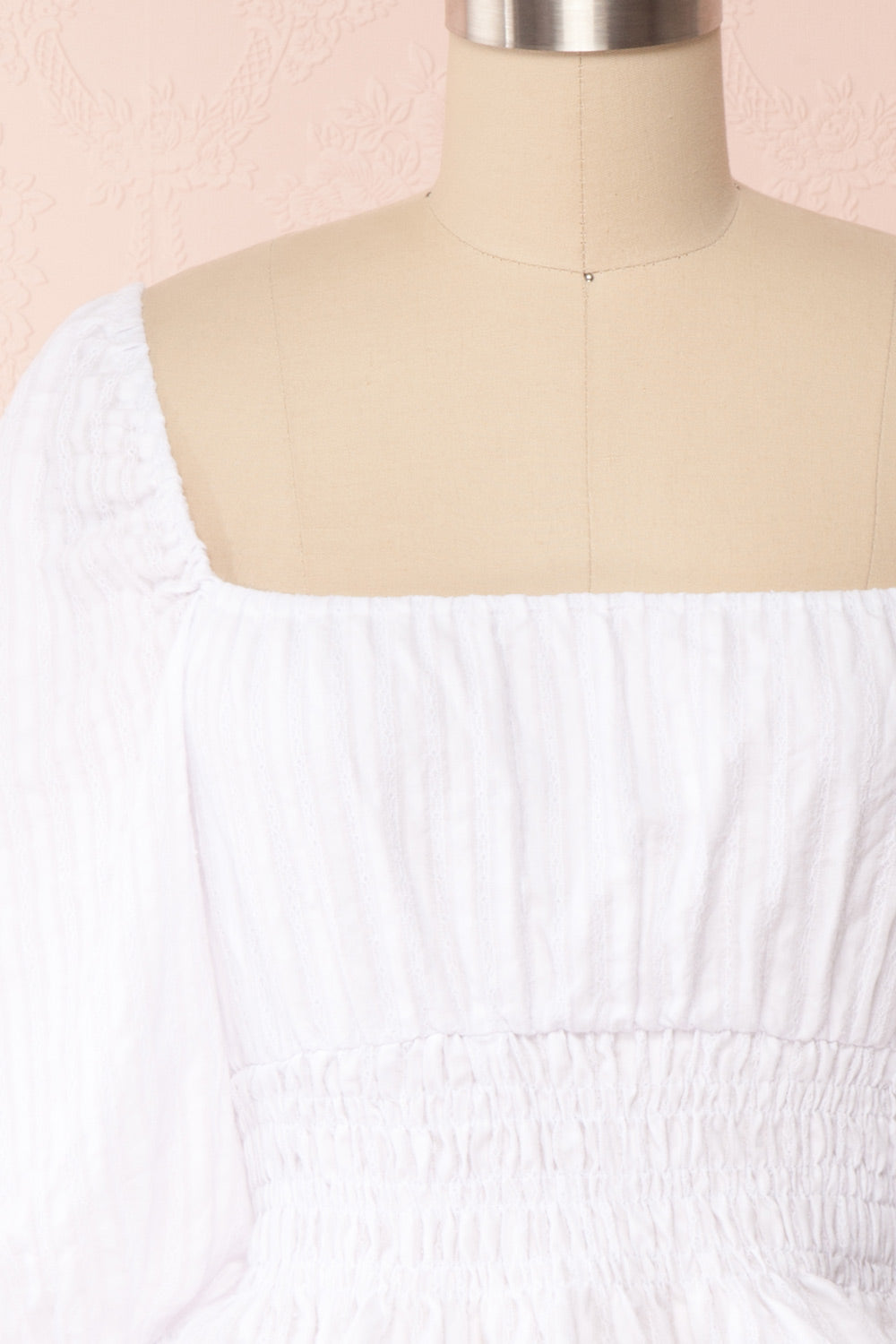 Faerylis White Puffy Sleeve Ruched Crop Top | Boutique 1861 front close up