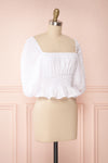 Faerylis White Puffy Sleeve Ruched Crop Top | Boutique 1861 side view