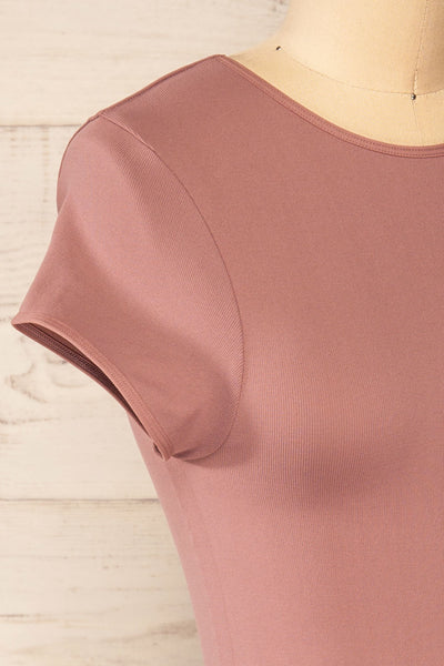 Fafe Lilac Pink Fitted Cropped T-Shirt | La petite garçonne side close-up