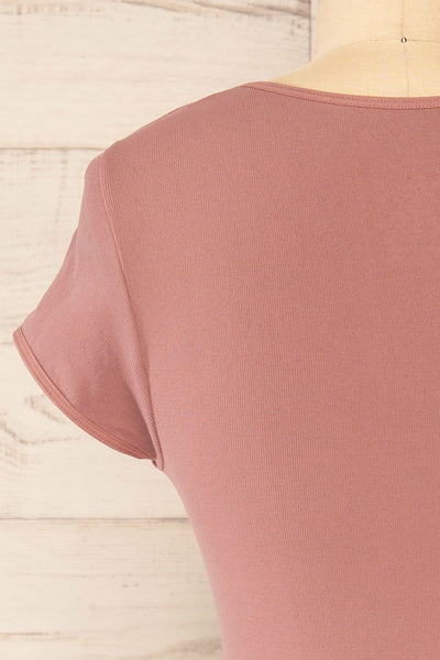 Fafe Lilac Pink Fitted Cropped T-Shirt | La petite garçonne back close-up