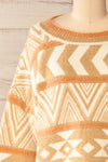 Faldaasen Beige Geometrical Knit Sweater | La petite garçonne front close-up