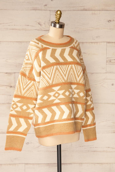 Faldaasen Beige Geometrical Knit Sweater | La petite garçonne side view