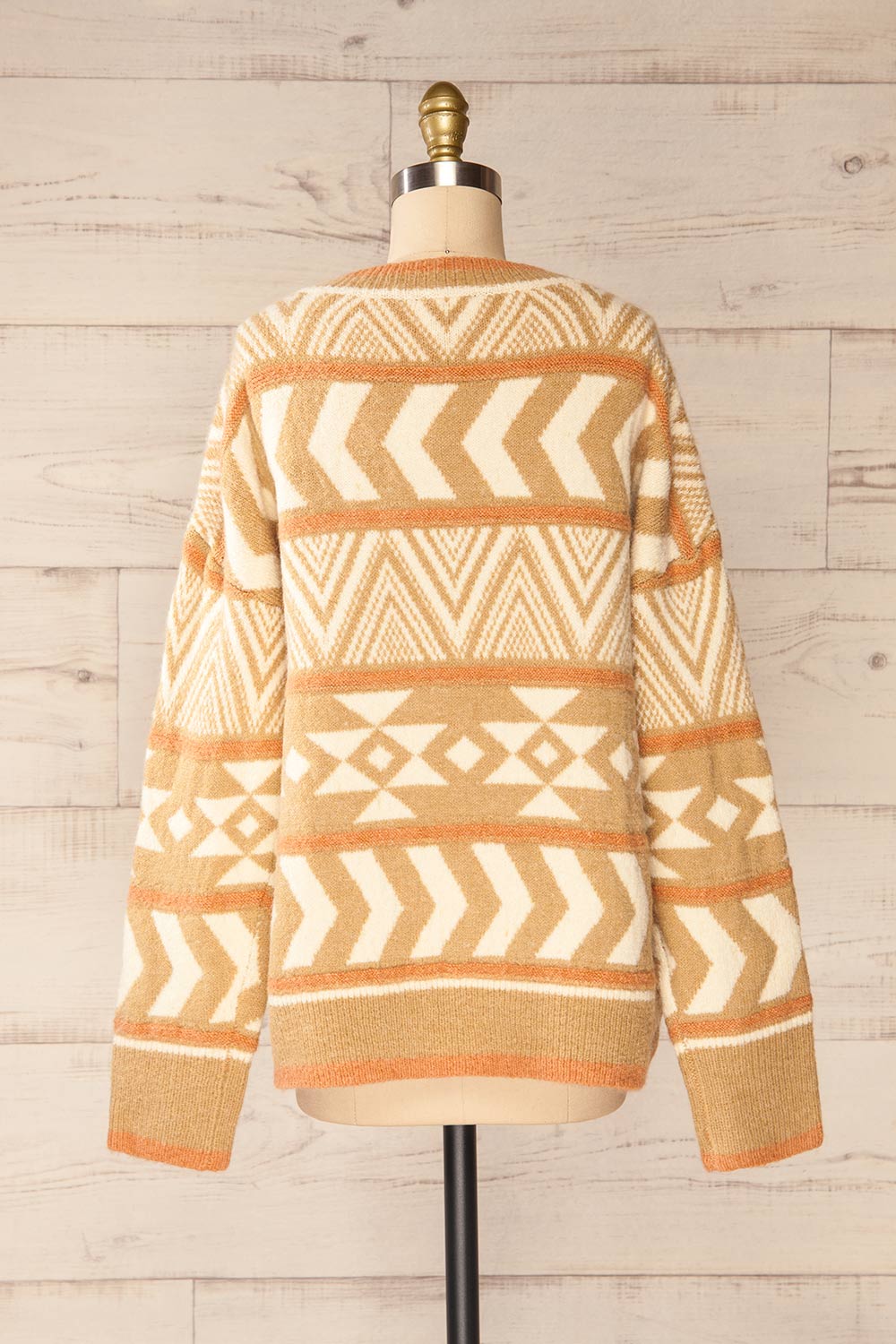 Faldaasen Beige Geometrical Knit Sweater | La petite garçonne back view 