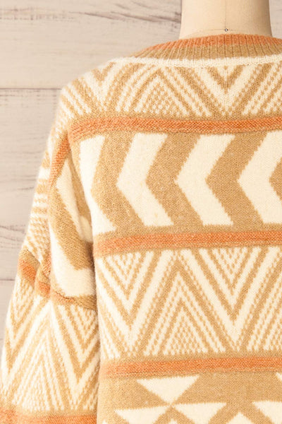 Faldaasen Beige Geometrical Knit Sweater | La petite garçonne back close-up
