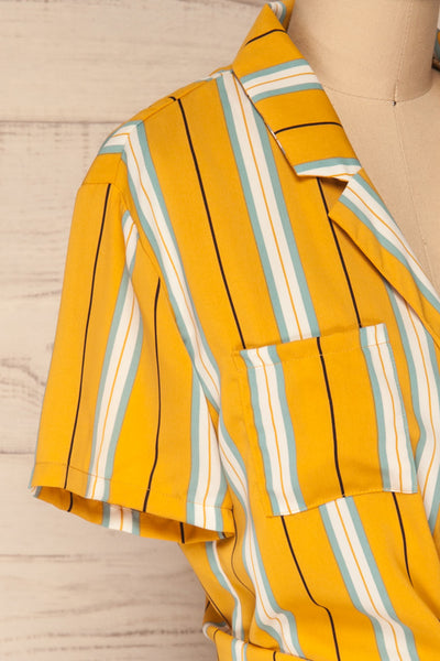 Falkanger Yellow Striped Tied Cropped Blouse | La Petite Garçonne side close-up