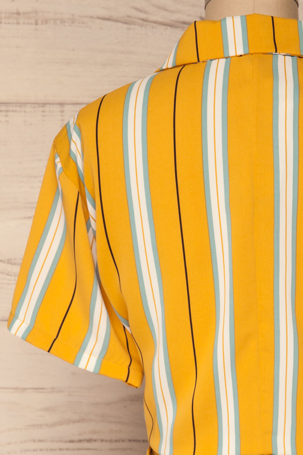 Falkanger Yellow Striped Tied Cropped Blouse | La Petite Garçonne back close-up