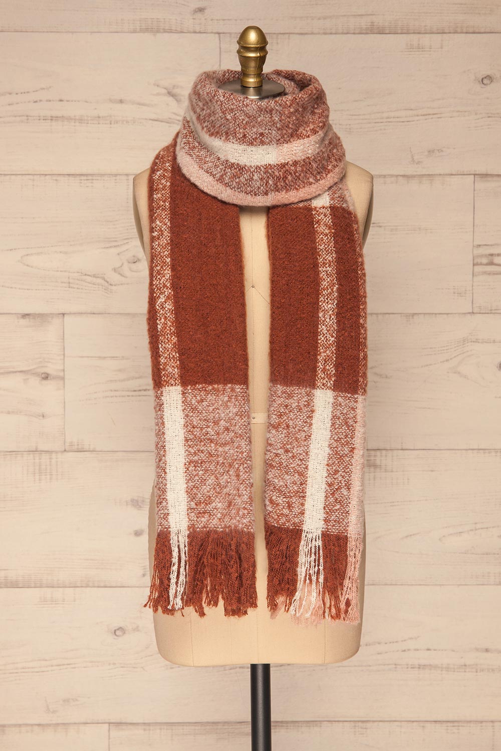 Falkenberg Marron Brown & Blush Fuzzy Scarf around | La Petite Garçonne