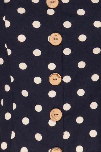 Fallasen Navy Blue & White Polkadot Crop Top | La Petite Garçonne fabric detail