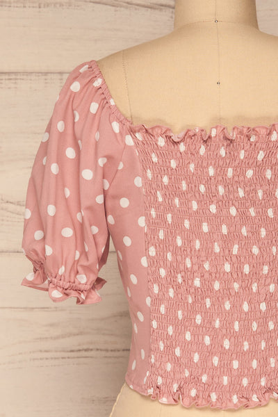 Fallasen Pink & White Polkadot Crop Top | La Petite Garçonne back close up