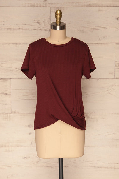 Fallebo Cranberry Burgundy Short Sleeved T-Shirt | La Petite Garçonne front view