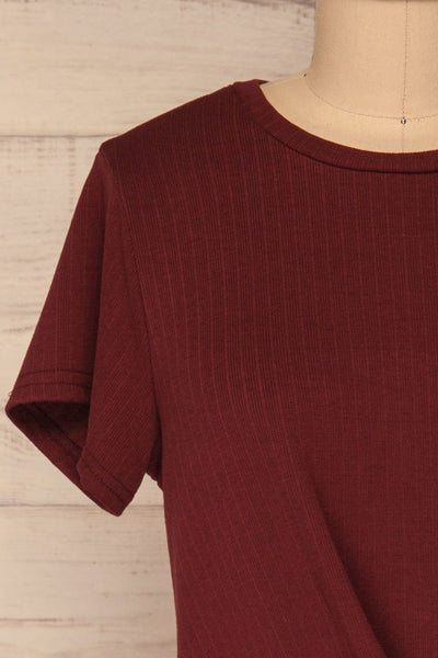 Fallebo Cranberry Burgundy Short Sleeved T-Shirt | La Petite Garçonne front close-up
