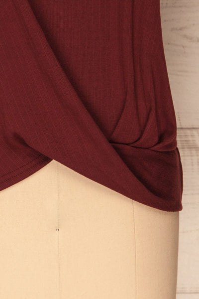 Fallebo Cranberry Burgundy Short Sleeved T-Shirt | La Petite Garçonne bottom close-up