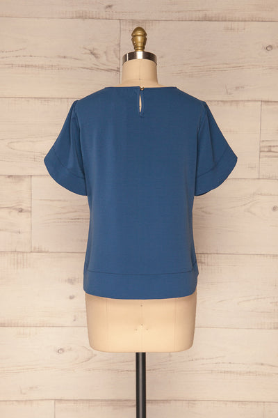 Fallet Blue Boxy Short Sleeved Top | La Petite Garçonne back view