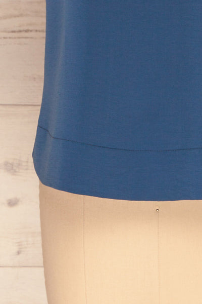 Fallet Blue Boxy Short Sleeved Top | La Petite Garçonne bottom close-up
