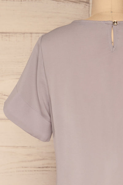 Fallet Grey Boxy Short Sleeved Top | La Petite Garçonne back close-up