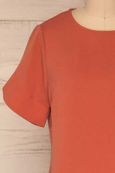 Fallet Pink Boxy Short Sleeved Top | La Petite Garçonne front close-up