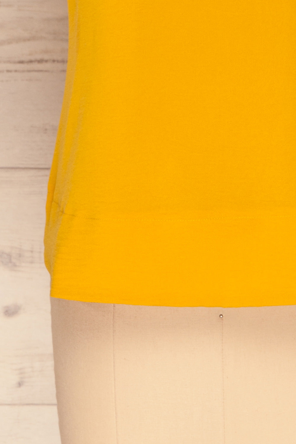 Fallet Yellow Boxy Short Sleeved Top | La Petite Garçonne bottom close-up