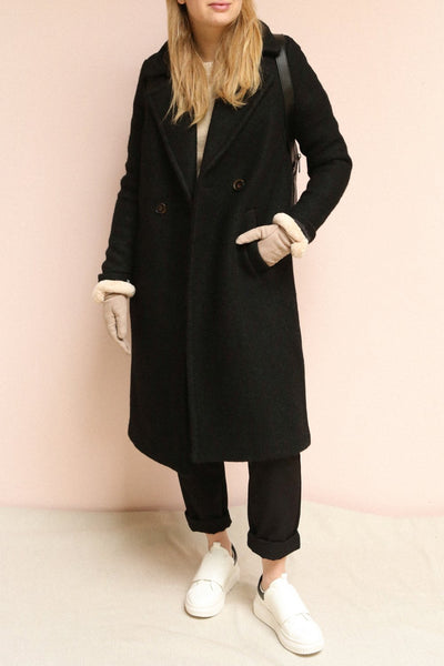 Fangdalen Black Wool Coat | La Petite Garçonne on model