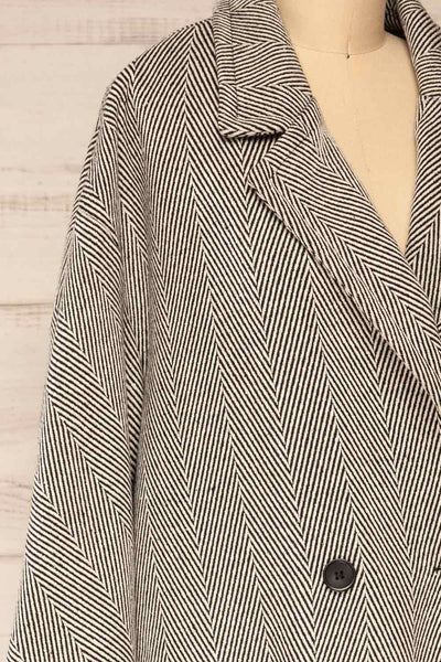 Fanghol Black & White Buttoned Felt Coat | La petite garçonne side close-up