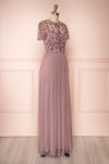 Fantine Lilac Sequin Flare Gown | Robe longue side view | Boutique 1861
