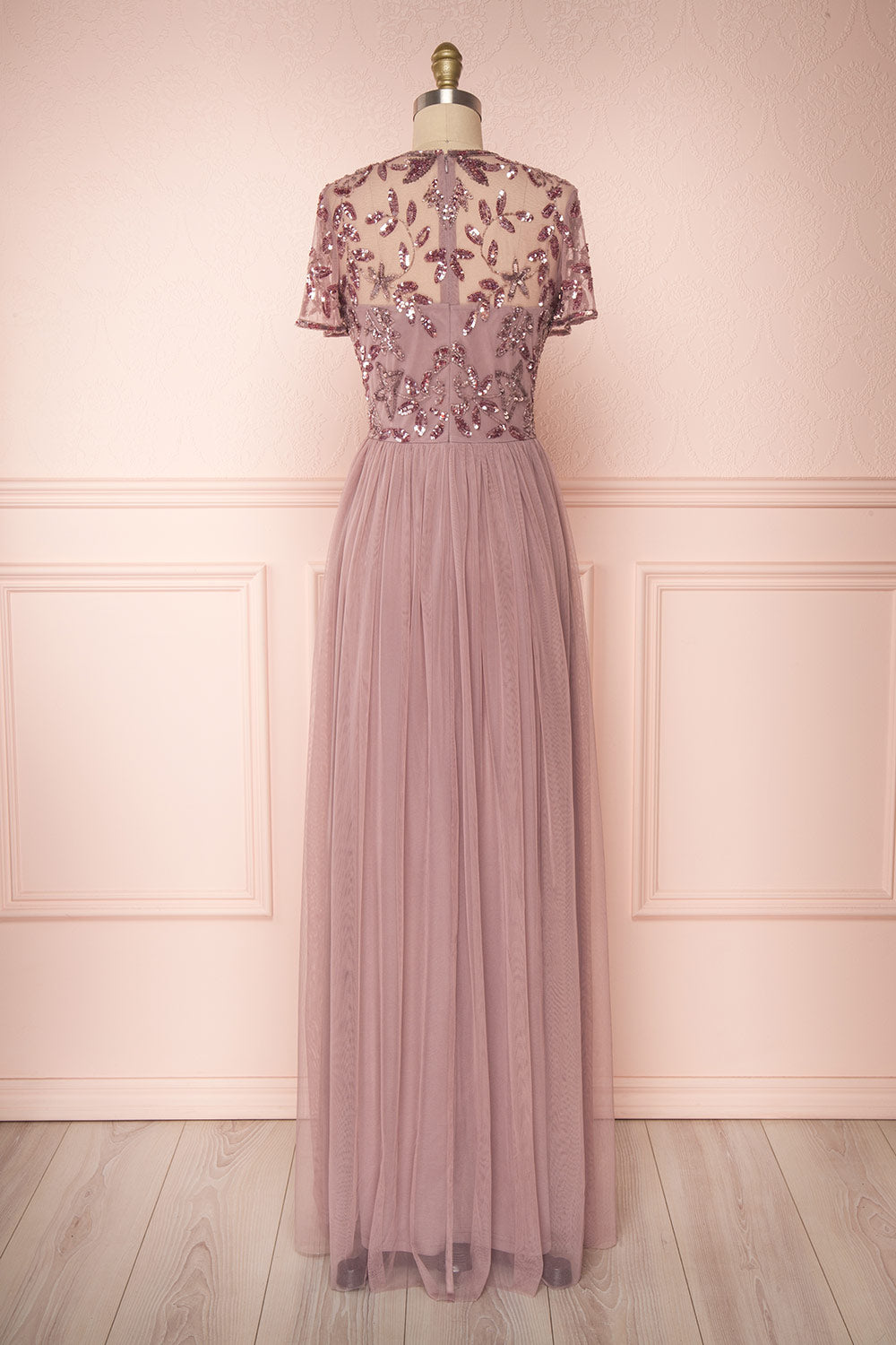 Fantine Lilac Sequin Flare Gown | Robe longue back view | Boutique 1861