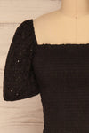 Faraas Black Short Sleeve Ruched Top | La petite garçonne  front close-up