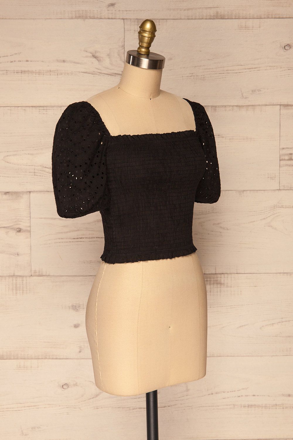 Faraas Black Short Sleeve Ruched Top | La petite garçonne  side view 