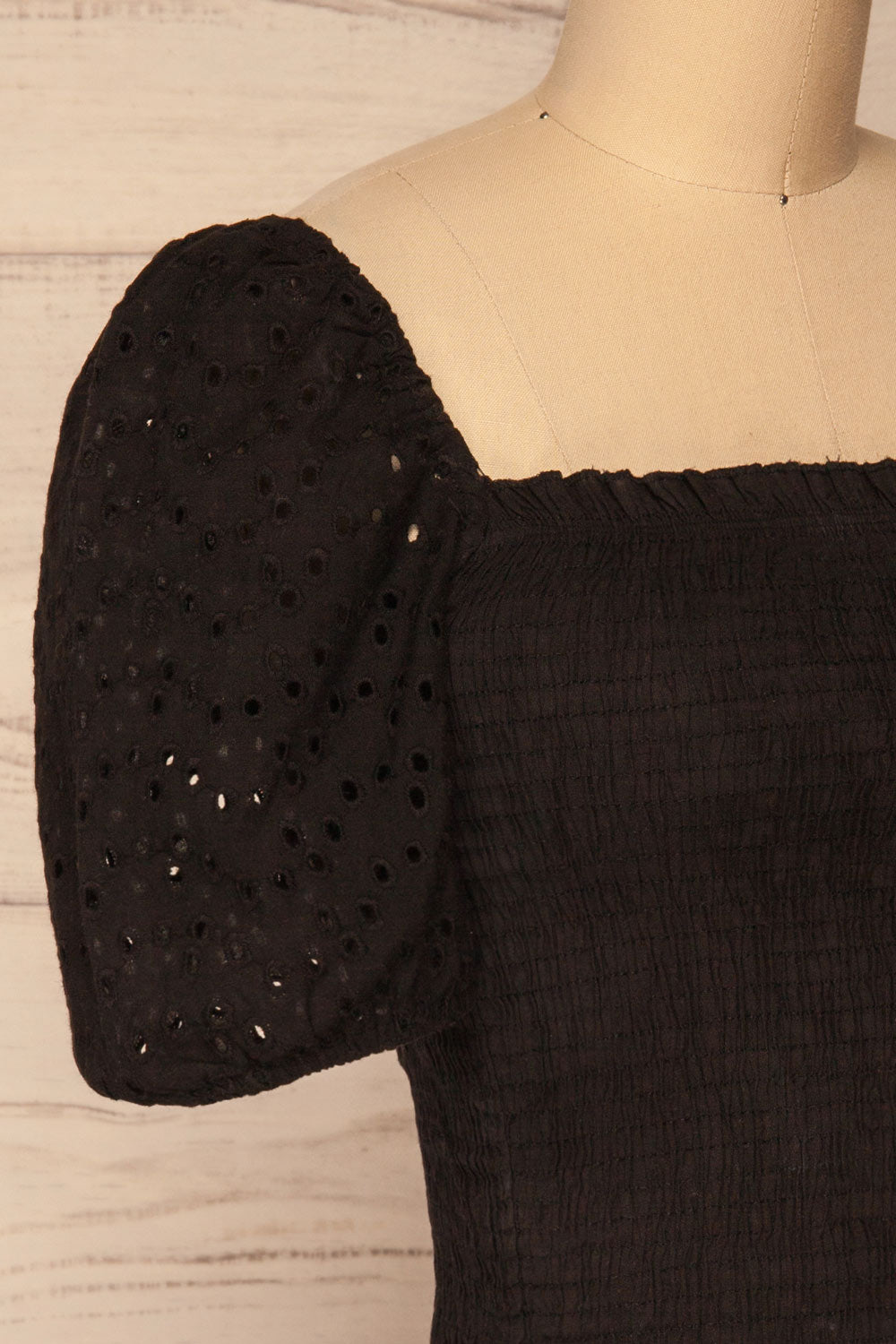 Faraas Black Short Sleeve Ruched Top | La petite garçonne  side close-up