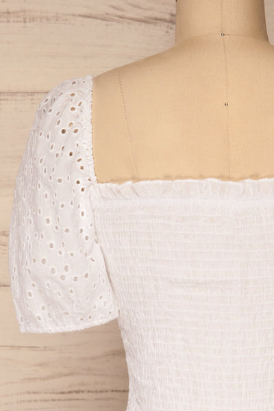 Faraas White Short Sleeve Ruched Top | La petite garçonne  back close-up