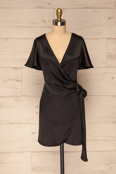 Fasano Black Short Silky Wrap Dress | La petite garçonne  front view