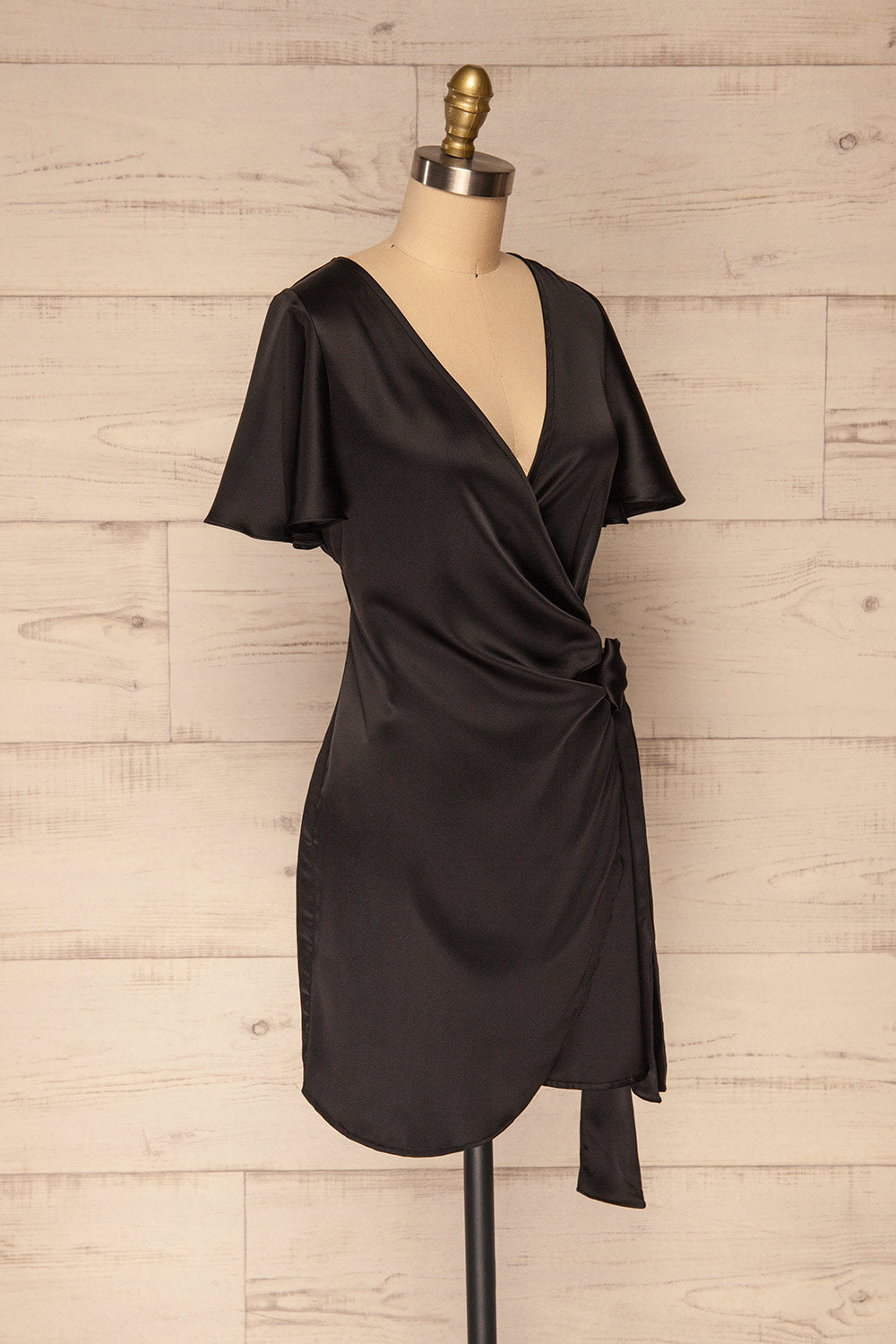 Fasano Black Short Silky Wrap Dress | La petite garçonne side view