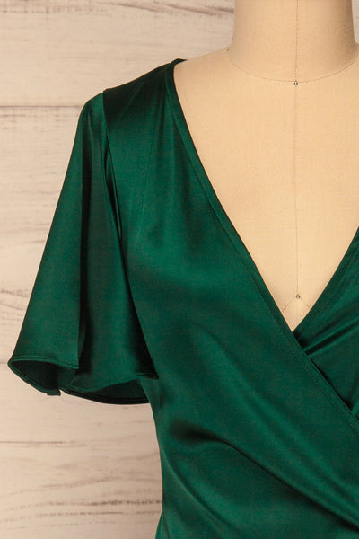 Fasano Green Short Silky Wrap Dress | La petite garçonne front close-up